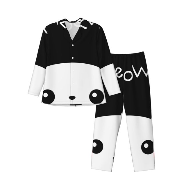 Balery Cat Meow Pijama para Hombre de Dos Piezas con Manga Larga, Conjunto de Dormir y Descanso Suave con Bolsillos-Small