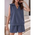 thumbnail image 2 of Fancyglim Two Piece Outfits for Women V Neck Lounge Sets Sleeveless Tops and Shorts Set with Pockets Navy Blue X-large, 2 of 5