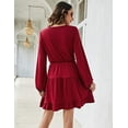 thumbnail image 3 of Ruffle Dress, Mini Dress Elastic Waist V Neck Puff Sleeve Casual Loose Flowy Swing Solid Tiered Short Dress Ruffle Hemline, 3 of 9