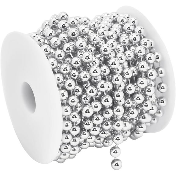 10M/32.8 Feet Silver Pearl Christmas Garland Pearl String Decorations 8mm Round Plastic Imitation Pearl Centerpieces Tree Bead Strand for Home Christmas Tree Wedding Party Decoration