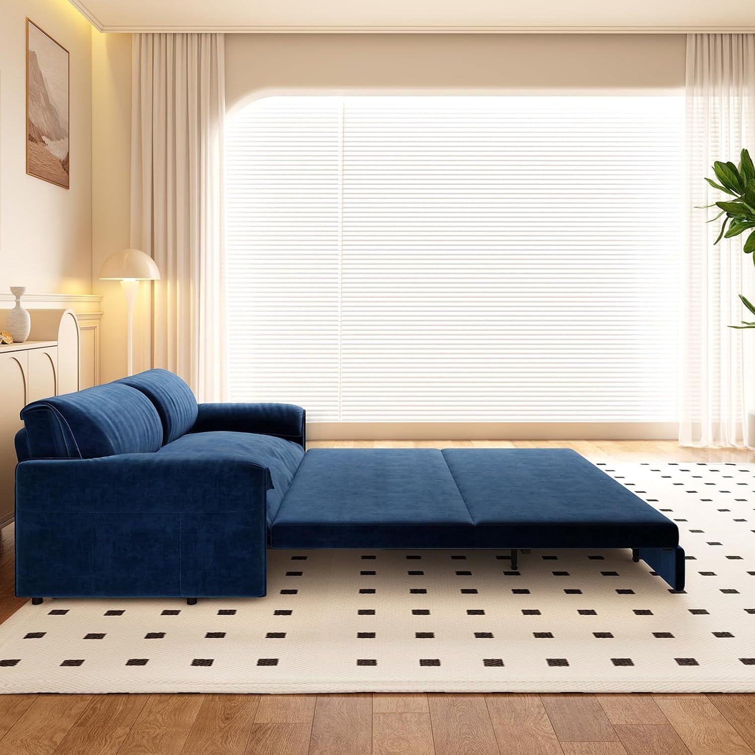 66" Queen Pull Out Sleeper Sofa, 3‑in‑1 Velvet Convertible Loveseat with Side Storage for Apartment Bedroom