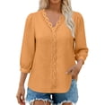 thumbnail image 4 of Warop 3/4 Length Sleeve Womens Tops Solid Hollow Out V-Neck Blouses Summer Casual Business Shirts, 4 of 9