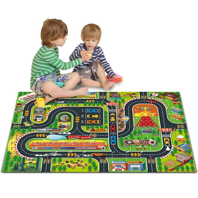 Alfombrilla de juguete Playmat Oriate para niños, pista de carreras, 120 x 80 cm