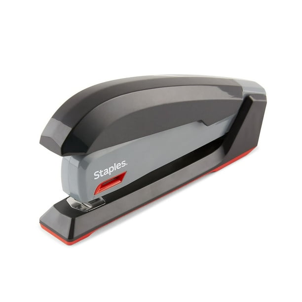 Escritorio Stapler Staples One-Touch de tira completa, 20 hojas, gris/negro/rojo