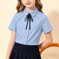 thumbnail image 2 of ZToonmas Girls Solid Peter Pan Collar Short Sleeve Uniform Shirt with Ribbon Bow Tie for 1-18 Years Old Kids Teens Breathable Preppy School Blouse for Back to School, 2 of 9