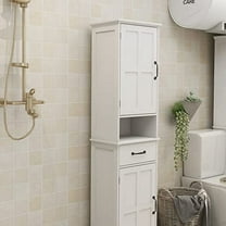 Tall Narrow Storage Cabinet, Bathroom Slim Floor Freestanding Cabinet with Two Doors for Bathroom and Living Room, White