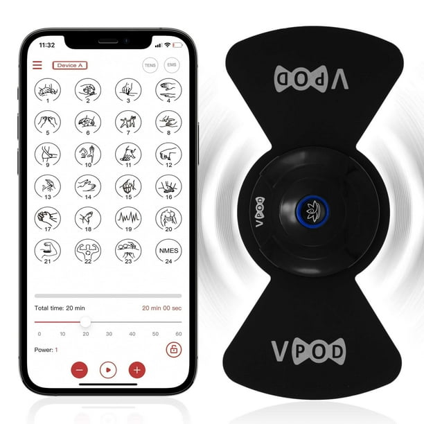Unidad TENS inalámbrica VPOD de Massage Therapy Concepts: estimulador muscular EMS para aliviar el dolor con 24 modos. Masajeador TENS para ciática, espalda y cuello. Apto para FSA/HSA.