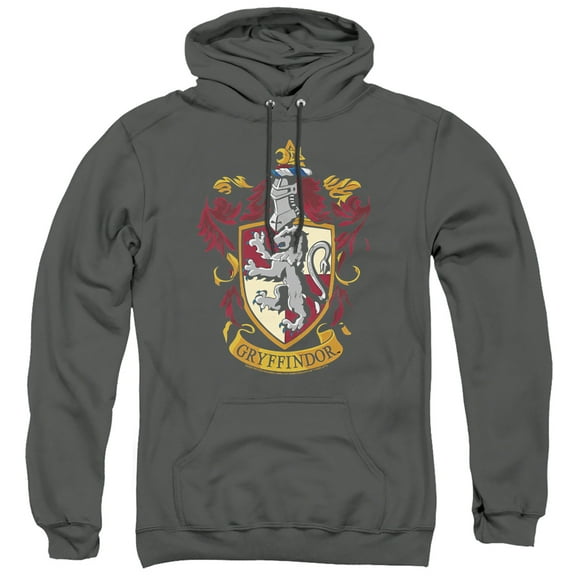 Harry Potter Gryffindor Crest Unisex Adult Pull-Over Heather Hoodie, Medium, Charcoal