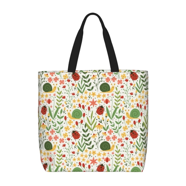 Balery Ladybug And Wild Flowers Bolsa de Mano para Mujeres con Cremallera, Bolsa de Gimnasio con Compartimentos, Bolsa para Laptop, Bolsa para Trabajo