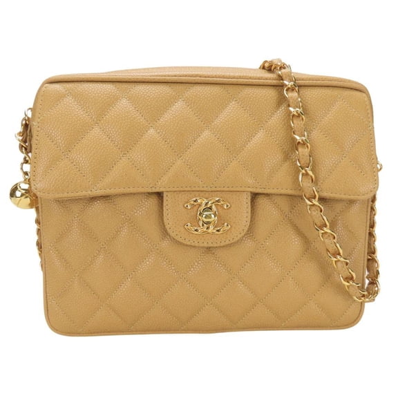 Pre-Owned Chanel Shoulder Bag Matelasse Caviar Skin Beige Coco Mark Women's CHANEL (Good)