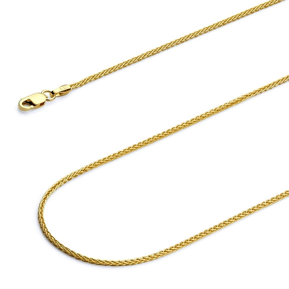 Wellingsale 14k Yellow Gold Polished Solid 1.3mm Round Wheat Chain Necklace - 18"