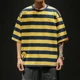 thumbnail image 3 of Camiseta para hombre, camisetas de gran tamaño para hombre, camisetas holgadas, top a rayas amarillo, moda informal, manga corta, novedad en Harajuku, 3 of 5