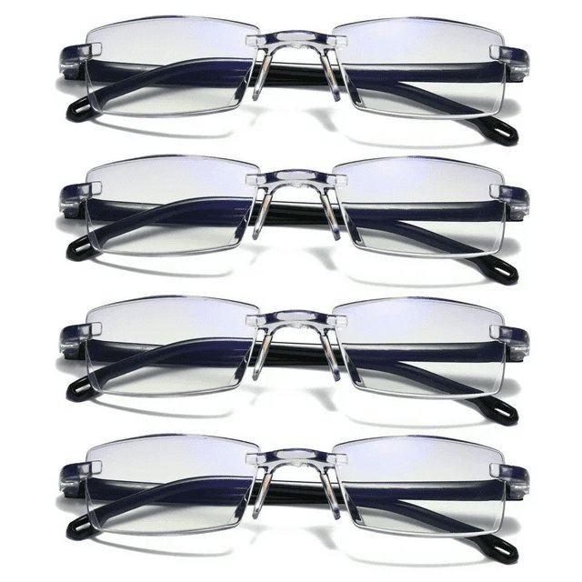 YOPTOP 4 Pack Rimless Reading Glasses Blue Light Blocking Computer Readers for Women Men Rectangular Eyewear Lightweight Magnification Presbyopia Eyeglasses,+ 3.00