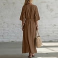 thumbnail image 3 of Lmueinov Women's 100% Polyester V Neck 3/4 Sleeve Maxi Dress, Adjustable Tie Waist Flowy A-Line Long Dress with Pockets for Beach Vacation Casual Wear S-3XL, 3 of 5