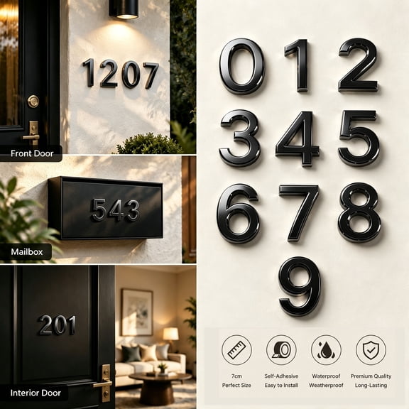 Dalang Address House Numbers for Outside, Easy to Install 3D Balck Individual Numbers for Address on House, for Apartment Home Street Office Mailbox