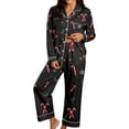 thumbnail image 2 of FASHOFT Christmas Pajamas for Women Set Silk Satin Xmas Print Button up Shirts and Pants 2 Piece Christmas Pjs Soft Holiday Long Sleeve Sleepwear Loungewear L, 2 of 5