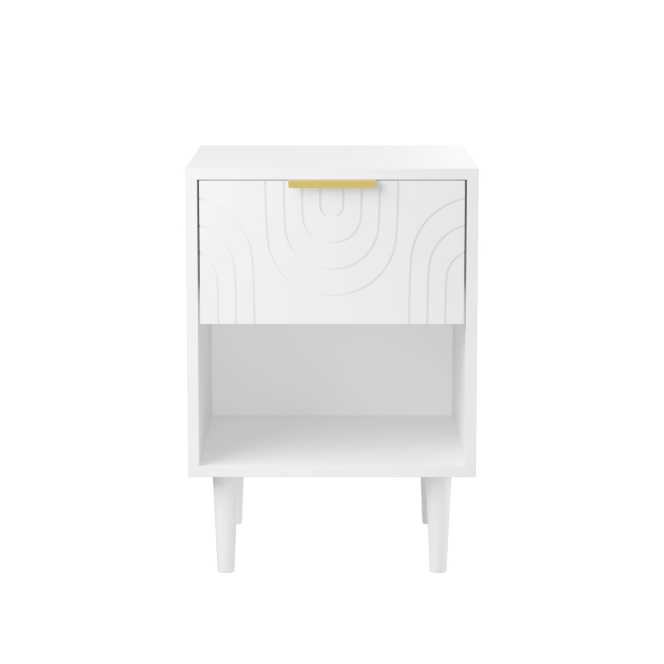 Noble House Larissa 22.83" Modern Nightstand with Drawer and Open Shelf, Gold Handle Bedside Table for Bedroom, White