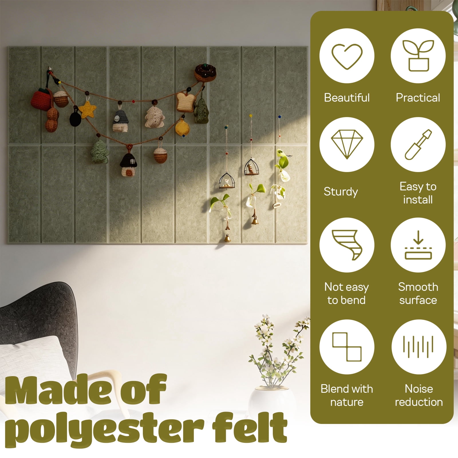 6PCS Felt Bulletin Board Tiles with Adhesive Tabs and Pushpins Felt Wall Tiles Push Pin Board Wall Organizer for Office Home Decoration