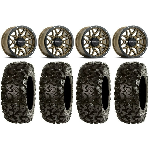 Raceline Krank 14" Bronze Wheels 30" Rip Saw Tires Can-Am Maverick X3 / Honda Pioneer 1000 / Talon