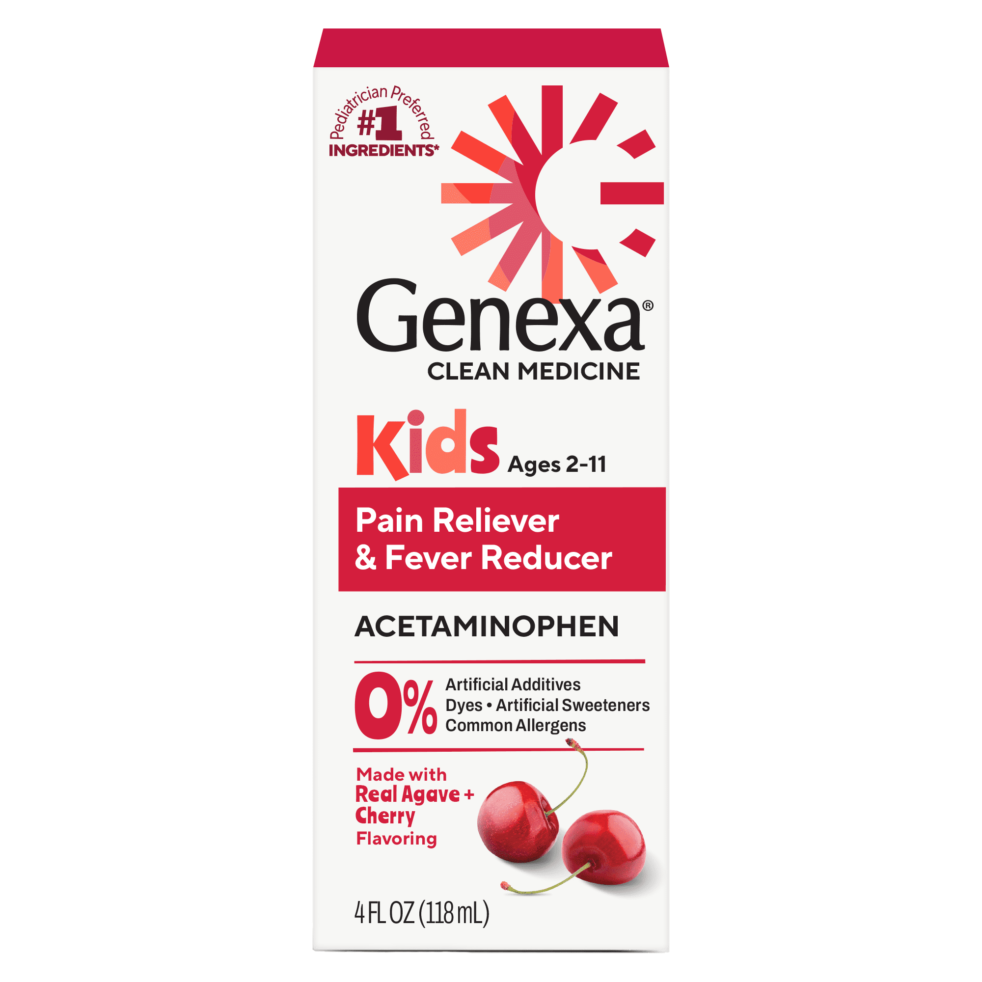 (3 pack) Genexa Pain and Fever Medicine for Children, Cherry Flavor, 4 fl oz