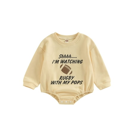 

Bagilaanoe Newborn Baby Girl Boy Oversized Rompers Long Sleeve Rugby Letters Print Bodysuits 6M 12M 18M 24M Infant Casual One Piece Short Jumpsuit