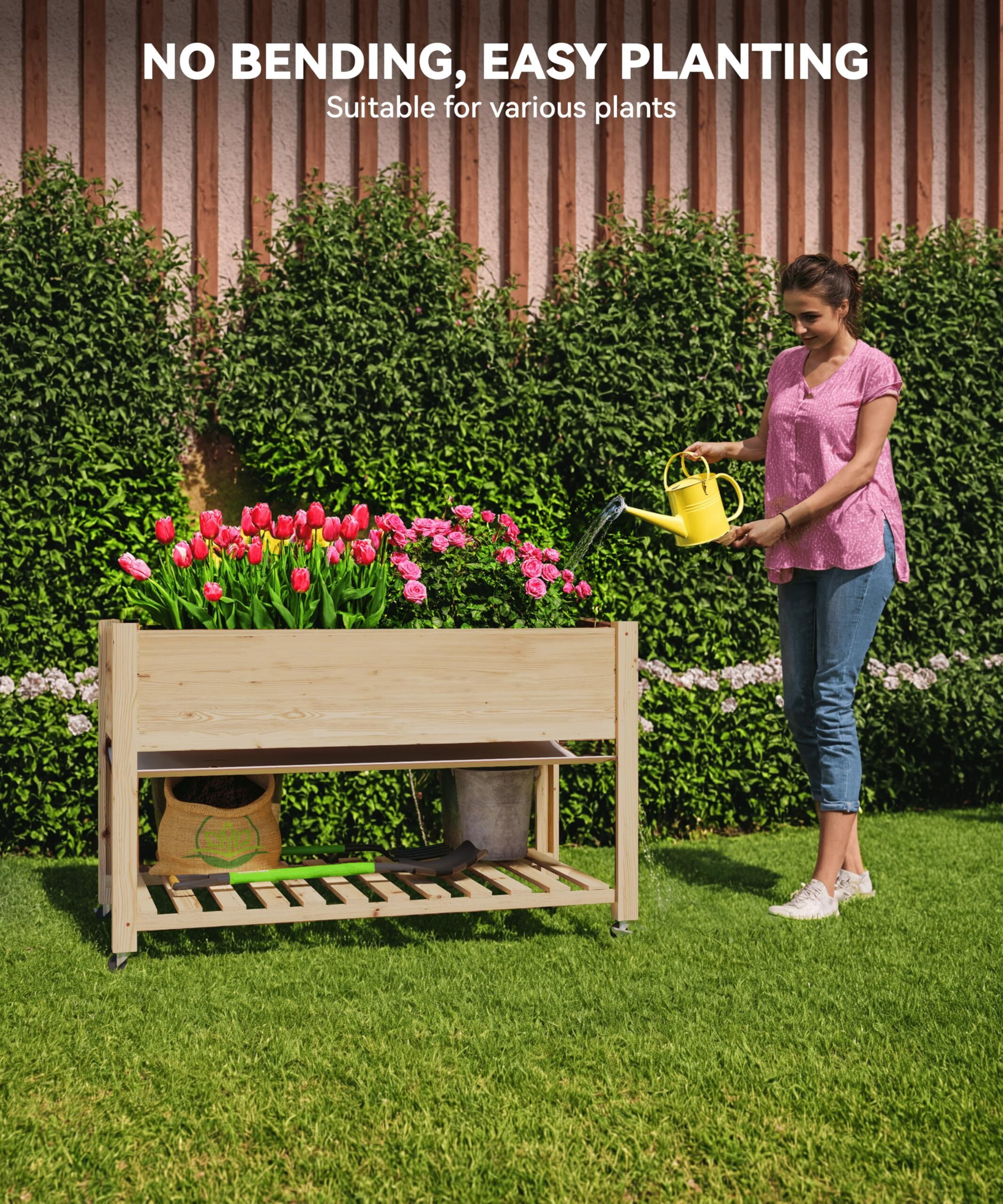 RIEDHOFF Raised Garden Bed, Elevated with Legs and Wheels, Cedar Wood, Outdoor, 48 x 24 x 30 in