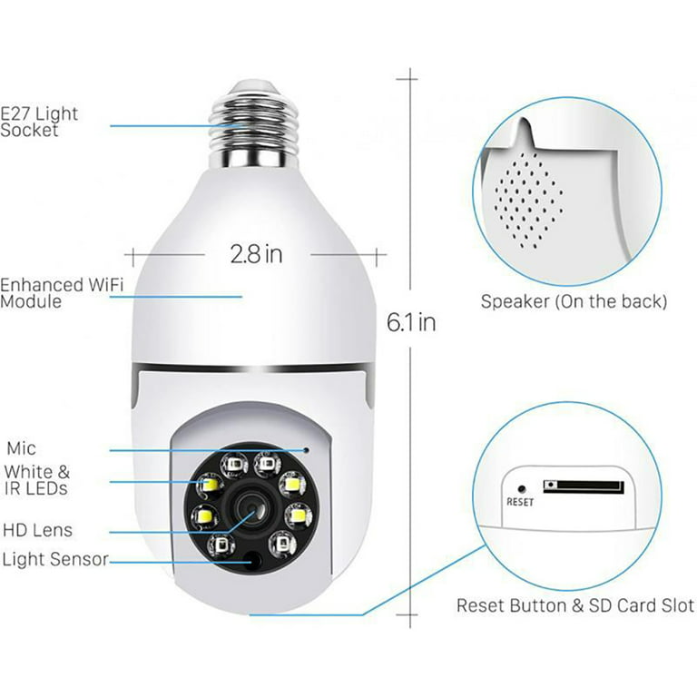 WiFi Light Bulb Camera - 1080P 360 Degree Security Camera Surveillance  Camera 