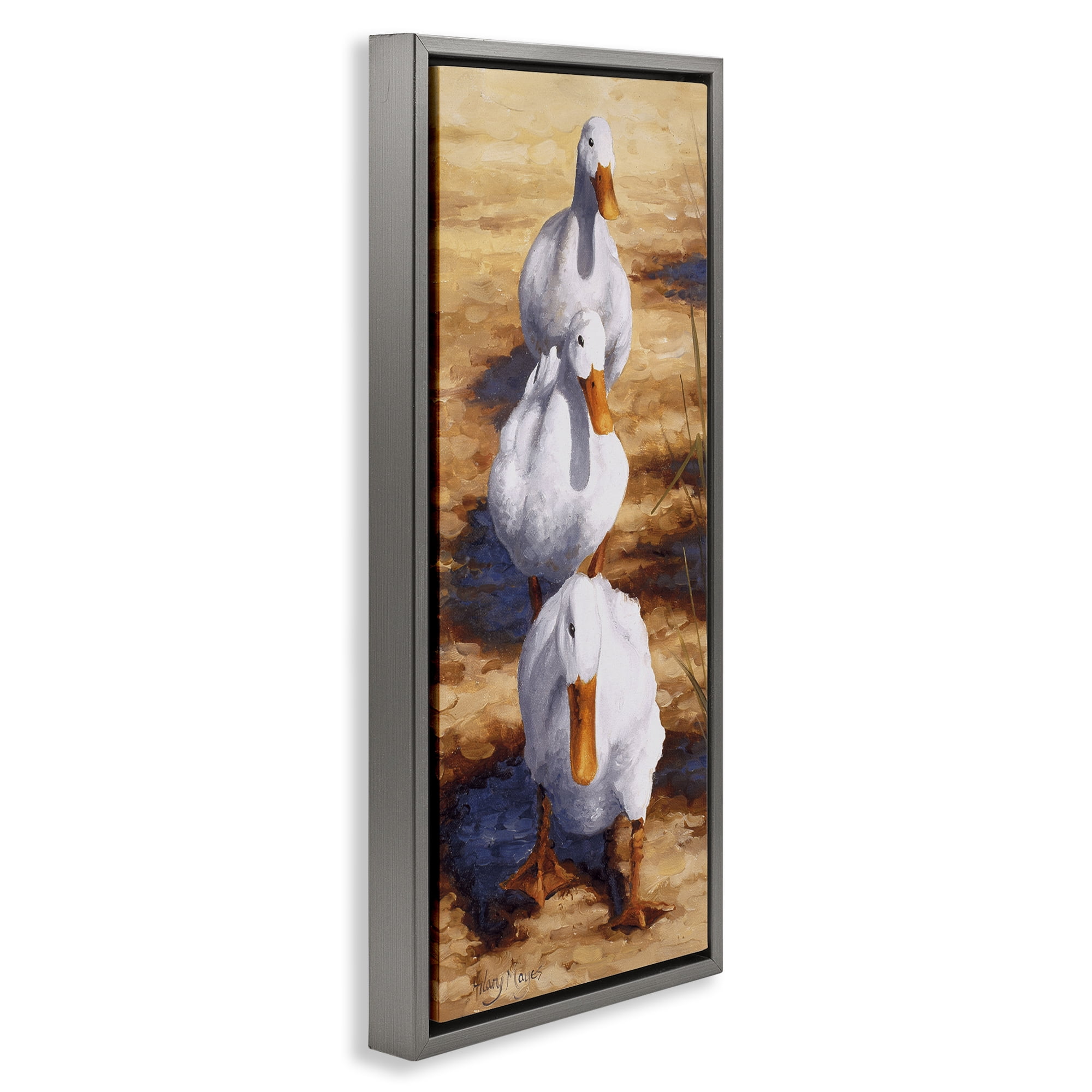 Stupell Industries Cluck Queue Duck Trio Animals Painting Gray Floater Framed Canvas Art Print Wall Art, 11 x 25