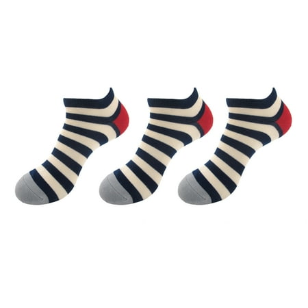 

BambooMN Women s Rayon From Bamboo Fiber Stripes Ankle Socks 3 Pairs (Navy Red)