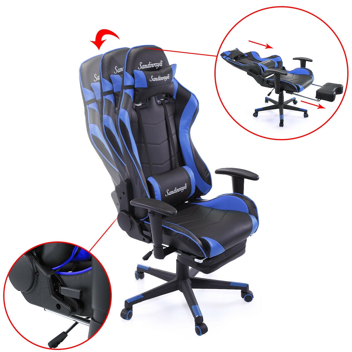 Kepooman High-Back Swivel Gaming Chair, Reclining Ergonomic Computer Chair with Lumbar Support - Blue Kepooman High-Back Swivel Gaming Chair, Reclining Ergonomic Computer Chair with Lumbar Support - Blue