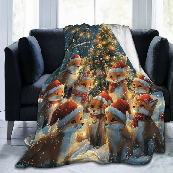 Christmas Fox Throw Blanket Ultra Soft Cozy Decorative Flannel Blankets for Home Bed Couch Chair Travel 50x40