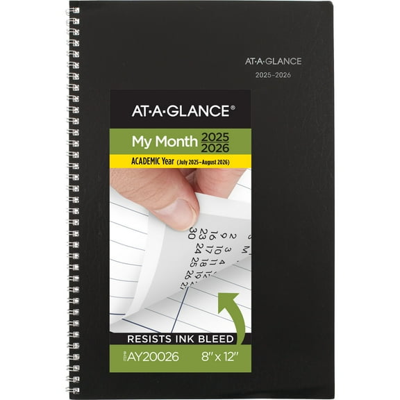 AT-A-GLANCE DayMinder Academic 2025-2026 Monthly Planner Black Large 8 x 12 -