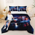 thumbnail image 2 of Castle Fairy Neon Fire Truck Queen Comforter Set 3pcs for Boys, Night City Art Bedding Comforter Set for Bedroom, Scarlet Navy,Black Reversible, 2 of 6