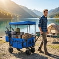 thumbnail image 6 of VECUKTY Collapsible Garden Wagon Cart with Removable Canopy Blue, 6 of 11