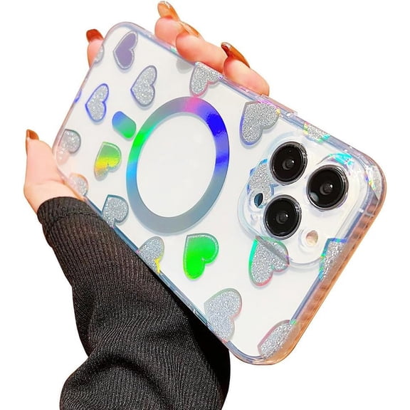 Love Heart Aesthetic Bling Clear [Compatible with MagSafe Wireless Charging] Case for Women Girls Compatible with iPhone Case (iPhone 13 Pro,Multicolor)