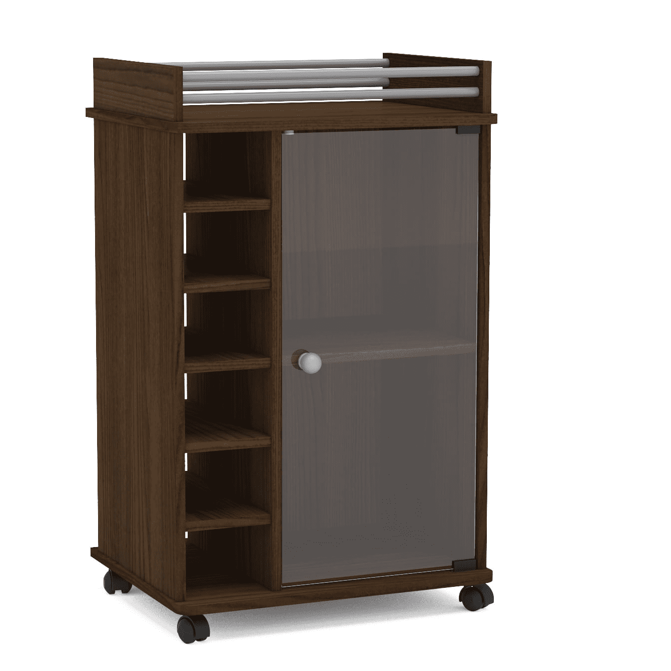 Polifurniture Laguna Portable Bar with Glass Door, Walnut