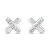 FIFTH AND FINE 1/30 Cttw Natural Diamond X Stud Earrings in 925 Sterling Silver