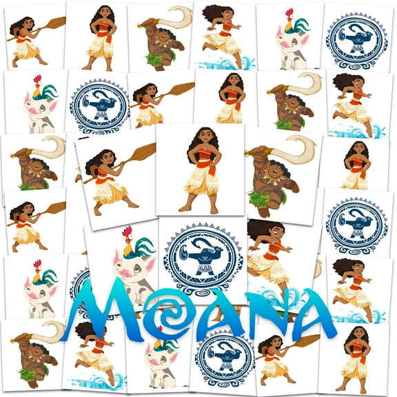Moana Tattoos Party Favors Bundle ~ 72 Perforated Individual 2" x 2" Moana Temporary Tattoos for Kids Girls Boys (Moana Party Supplies)