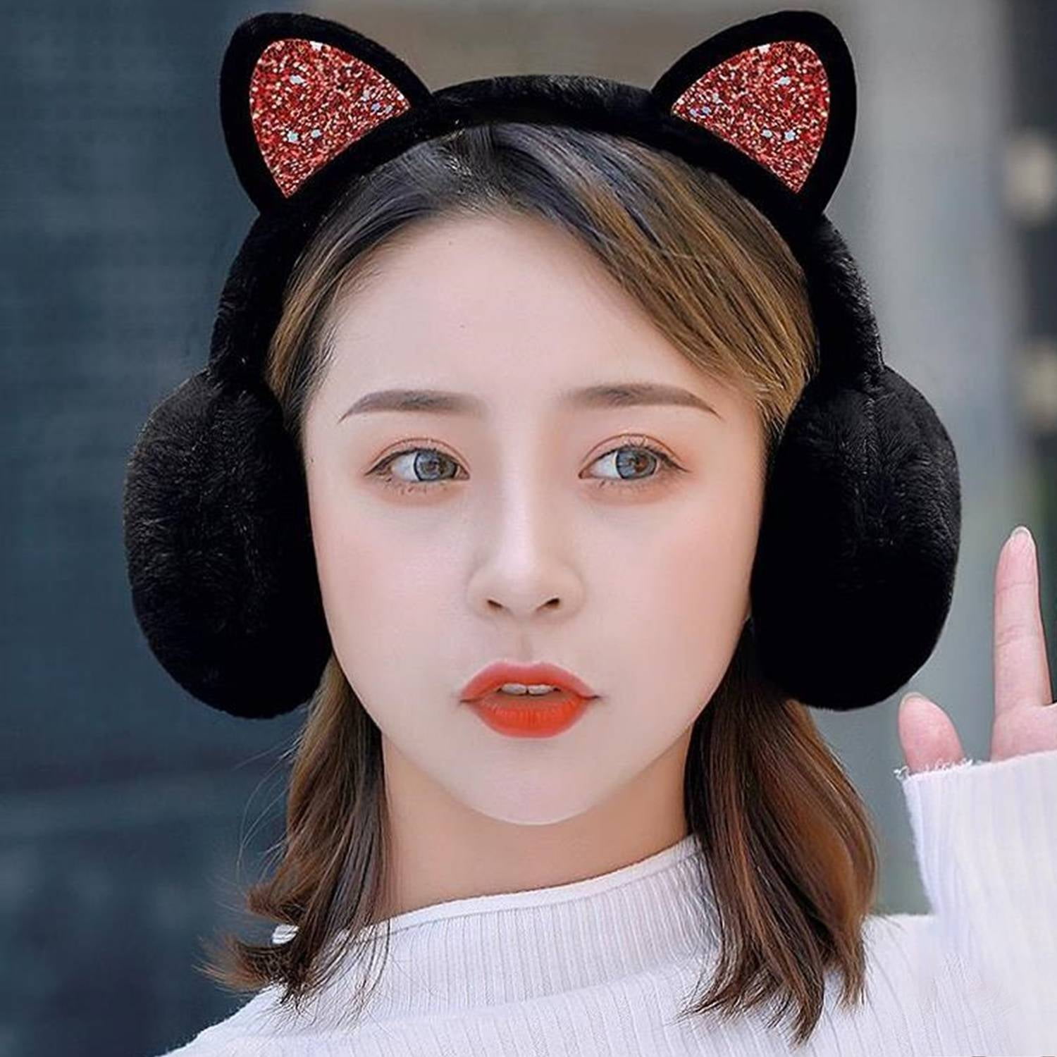 Ear Muffs Women Ear Muffs Winter Warm Plush Cat Sequin Earmuffs Snow