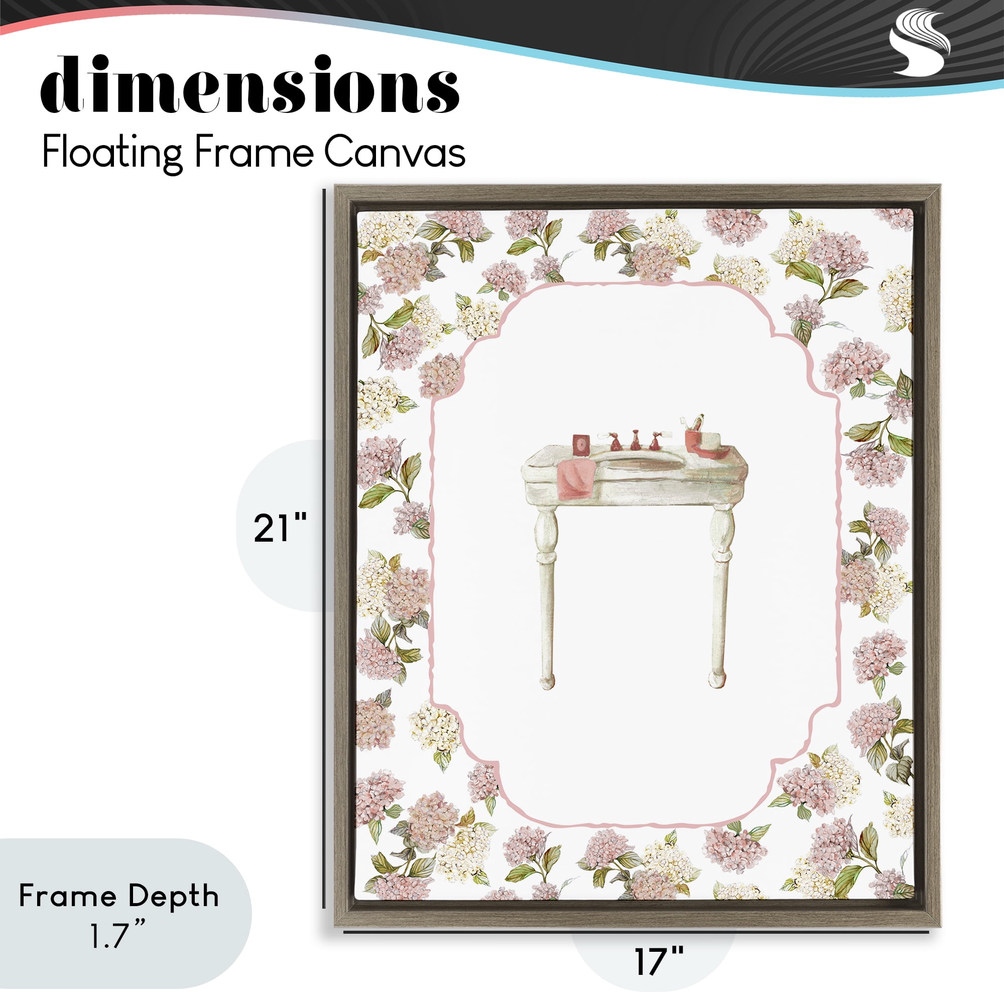 Stupell Industries Elegant Hydrangeas Vanity Brown Framed Floater Canvas Wall Art, design by Carol Robinson