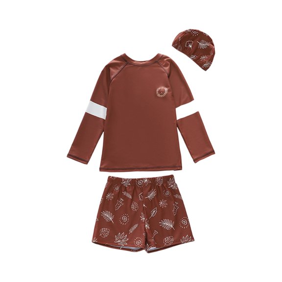 Grblisyd 3t Swimsuit Boys Swimsuit Long Sleeve Top and Slim-fit Swim Shorts Sets with Hat Color Block Boys Bathing Suit