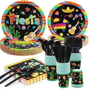 175PCS Fiesta Party Decorations Mexican Themed Paper Dessert Plates Napkins for Taco Party Baby Shower Christmas Party Decorations Serves 25