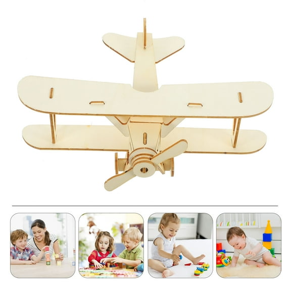 Mobestech 1 Set Wooden Toy Airplane Kids Wood Craft Kits Light Brown Assemble Painting Educational