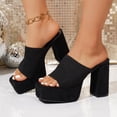 thumbnail image 6 of HomeDM Platform Heels Sandals for Women Square Open Toe Chunky Block Heel Slip-On Slides Dress Shoes, Black Size 5.5, 6 of 9