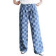 thumbnail image 2 of Pantalones Vaqueros Holgados de Pierna y Cintura Alta con Estampado de Tablero de Ajedrez para Mujer. Azul N°6, 2 of 8