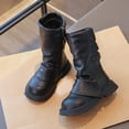 thumbnail image 6 of Girls Fall Winter Fleece Lined Mid-Calf Leather Boots, Long Barrel Princess Style Soft Sole Warm Fashion Daily Matching Dress Boots Black 1, 6 of 7