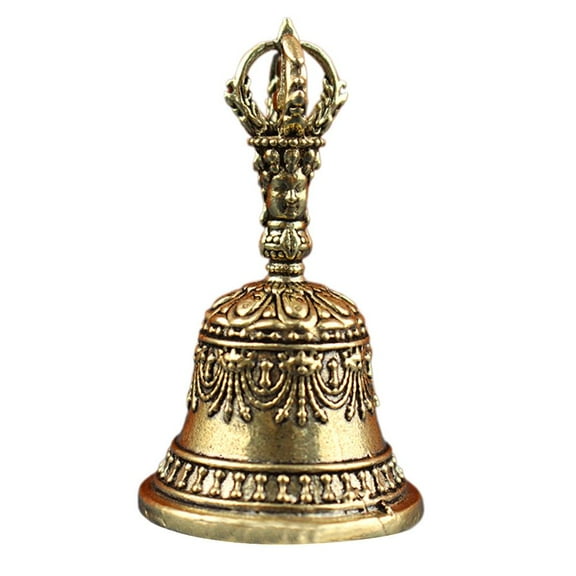 Antique Brass Bell Religious Tibetan Buddhism Handmade Vajra Dorje Prayer Bell, Feng Shui Tibetan Buddhist Antique Copper Bell for Buddhist Rituals