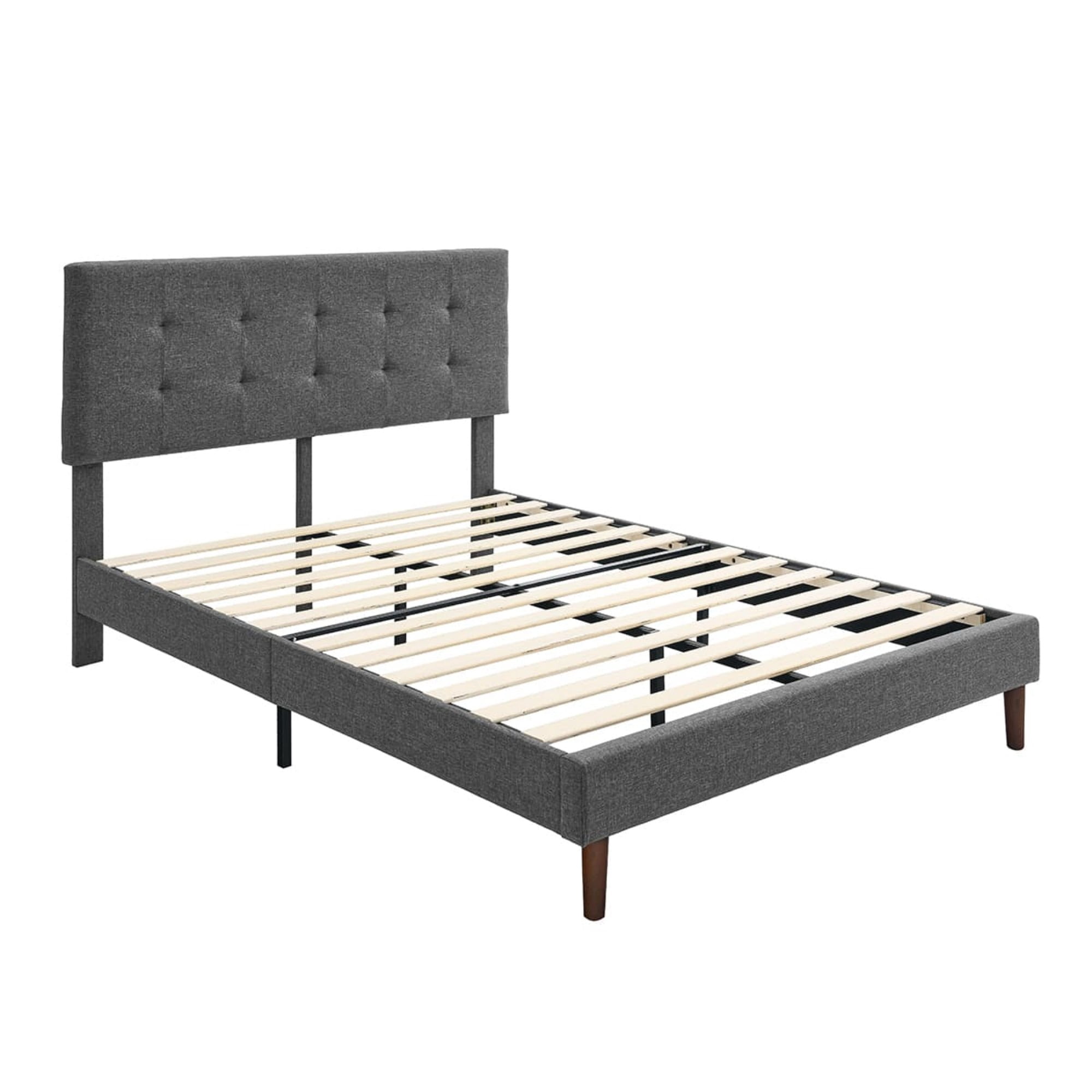 BSHTI Twin-Size Platform Bed Frame with Plush Upholstered Headboard, Adjustable Headboard, Built with an Interior Solid Wood Frame and a Center Support Leg,No Box Spring Needed,Grey