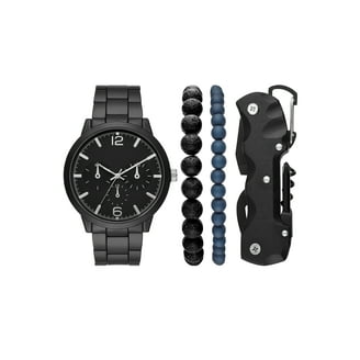 Folio Men's Watch Gift Set; Matte Black Bracelet Watch, Gunmetal