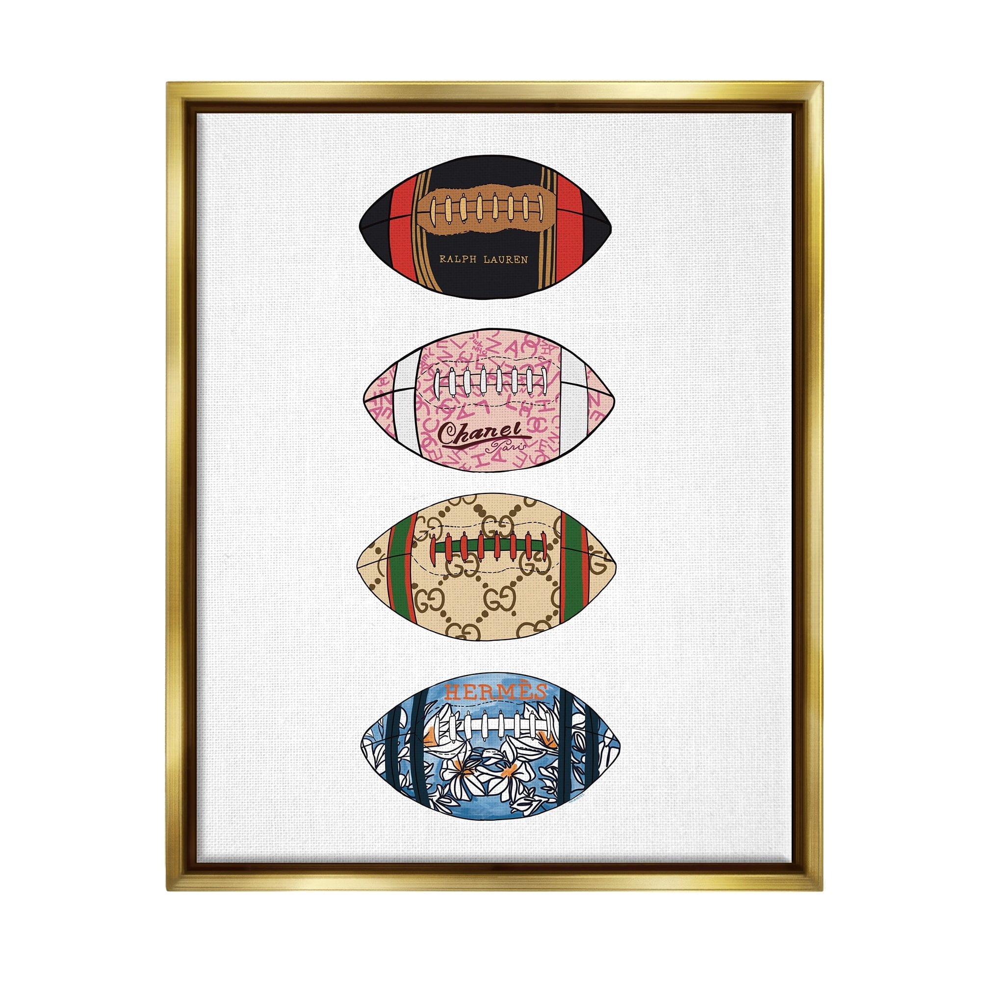 Stupell Industries Trendy Glam Footballs Patterned Chic Fashion Designs Graphic Art Metallic Gold Floating Framed Canvas Print Wall Art, Design by Amelia Noyes